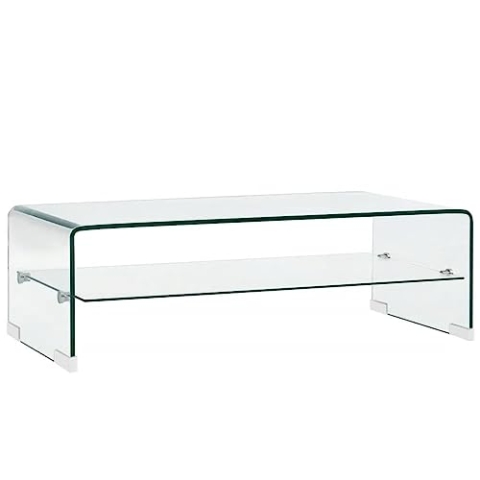 vidaXL Couchtisch mit 1 Regal Glastisch Beistelltisch Wohnzimmertisch Kaffeetisch Sofatisch Teetisch Tisch Transparent 98x45x31cm Hartglas