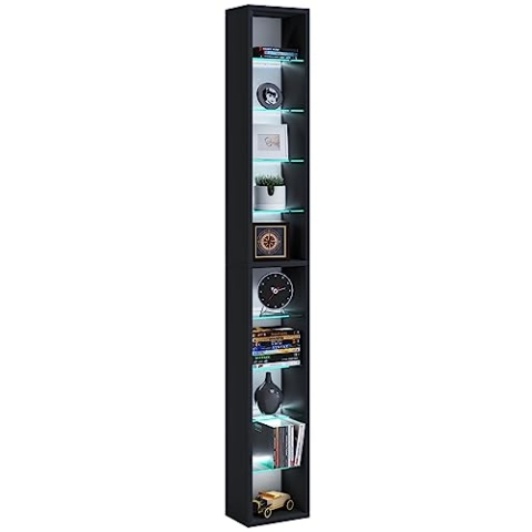 VCM Holz CD DVD Regal | Bücherregal | Aufbewahrung | Maße H. 155 x B. 21 x T. 14 cm | Standregal - Rasato XL Schwarz