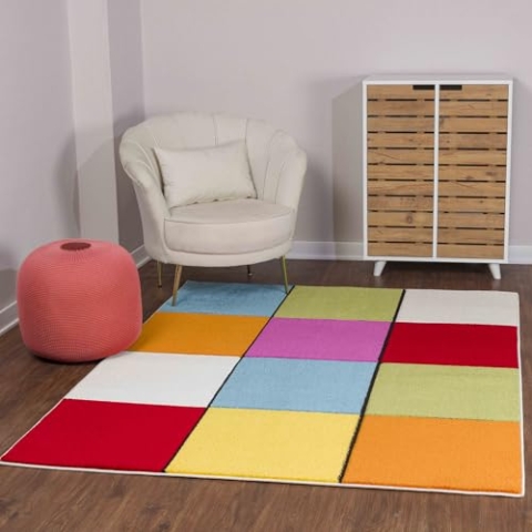 Livabliss Nimes Teppich Wohnzimmer Boho, großer Teppich Schlafzimmer 160x213 cm - Teppich für Esszimmer mit geometrischem Muster, Skandinavischer Wohnzimmerteppich modern in Vielfarbig