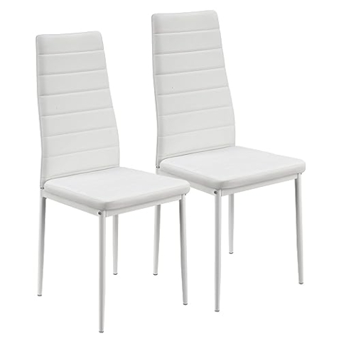 Juskys Esszimmerstühle Loja 2er Set mit Kunstleder Bezug & hoher Rückenlehne - stabiles Stahl Gestell bis 120 kg belastbar - 2 Stühle für Esszimmer & Küche - Küchenstühle Esszimmerstuhl - Weiß