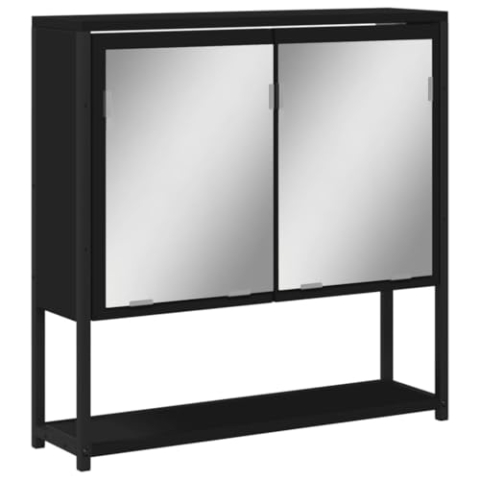 vidaXL Bad Spiegelschrank, Badschrank mit Stauraum, Hängeschrank Wandschrank für Badezimmer, Badspiegel Spiegel, Schwarz Holzwerkstoff