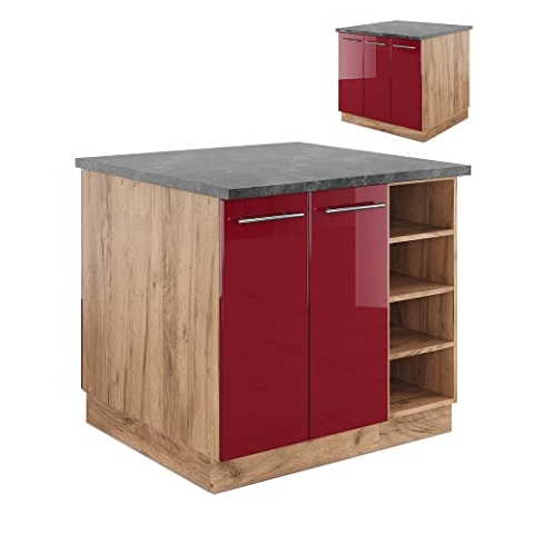 Vicco Kücheninsel Fame-Line, Bordeaux Hochglanz/Eiche Gold, 90 cm ohne Arbeitsplatte