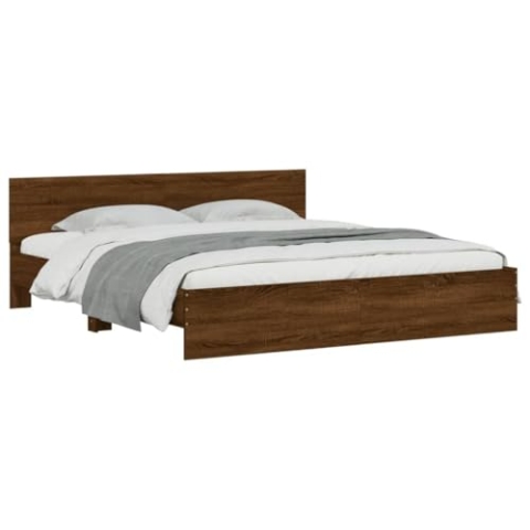 vidaXL Bettgestell, Bettrahmen mit Lattenrost, Bett Gästebett mit Kopfteil, Doppelbett Schlafzimmerbett Schlafzimmermöbel, Braun Eiche-Optik 160x200cm