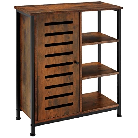 tectake Sideboard mit 3 Fächern und Schrankfach, 71 x 32 x 82 cm, Industrie-Design, Holz Kommode für Wohnzimmer Flur Küche Bad, schwarzes Metallgestell (Tür Links, Industrial Dunkelbraun)