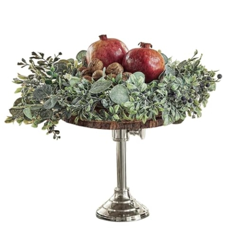 Loberon Etagere Danice II, mit Baumrinden-Rand, glänzender Metallfuß, Weihnachtsdinner, Weihnachtstischdeko, Weihnachten, Aluminium, Mangoholz, braun/Silber