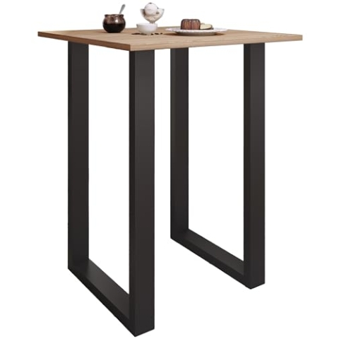 VCM Premium Holz Alu Bartisch Tresen Stehtisch Bistrotisch Bartresen Tisch Xona 80x80 cm Schwarz/Sonoma-Eiche