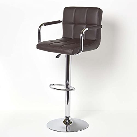 Homescapes 'Bramley' Brauner Kunstleder Barhocker drehbar höhenverstellbar mit Gasdruckfeder Trendy gepolsterter Barstuhl Küche Tresenstuhl mit Rückenlehne, Sitzhöhe 62-82cm