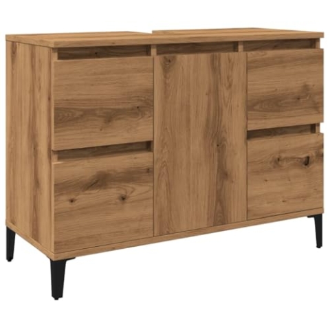 vidaXL Waschbeckenunterschrank, Waschtischunterschrank mit Stauraum, Unterschrank Metallbeine für Badezimmer, Badschrank Badezimmerschrank, Artisan-Eiche Holzwerkstoff