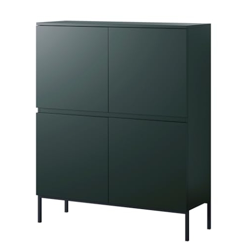 Selsey Kommode Schrank Aufbewahrungsschrank 100 cm 4 Türen 8 Fächer Dunkelgrün Schwarze Beine Bemmi