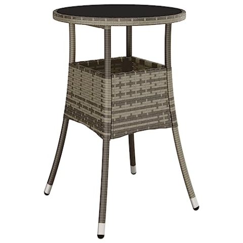 Bussandri Exclusive - Gartentisch Ø60x75 cm Hartglas und Poly Rattan Grau