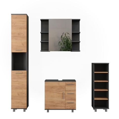 Vicco Badmöbel-Set Ilias, Anthrazit/Goldkraft Eiche, 4 Teile