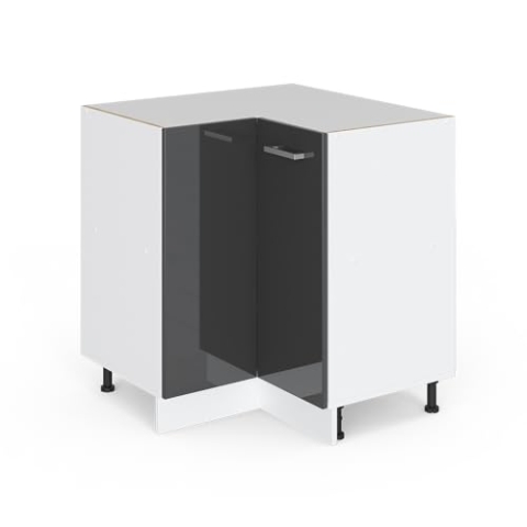 Vicco Eckunterschrank R-Line, Anthrazit Hochglanz/Weiß, 75.6 cm ohne Arbeitsplatte