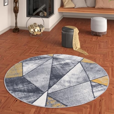 Pergamon Designer Teppich Modern Wohnzimmer Schlafzimmer Esszimmer Kurzflor Brilliant Grau Curry Magic Rund