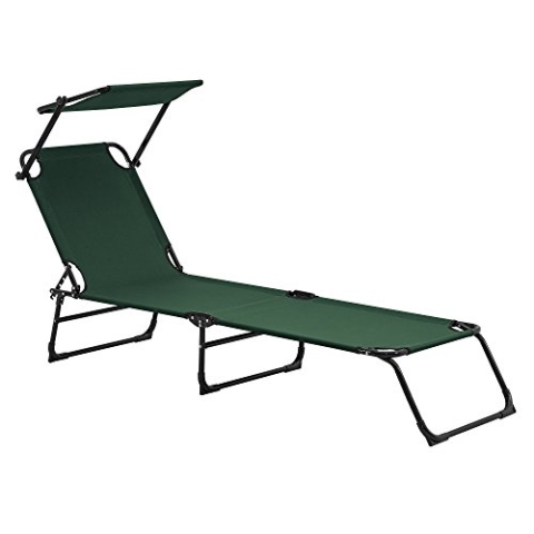 casa.pro Sonnenliege Lomeda Liegestuhl klappbar Relaxliege Strandliege bis 110 kg 187 x 53 x 27 cm Gartenliege mit Sonnenschutz Rückenlehne verstellbar Stahlgestell Dunkelgrün