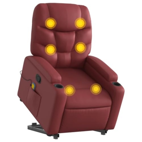 vidaXL Massagesessel, Sessel mit Aufstehhilfe, Relaxsessel mit Liegefunktion Vibrationsfunktion, Fernsehsessel Liegesessel Aufstehsessel, Weinrot Kunstleder