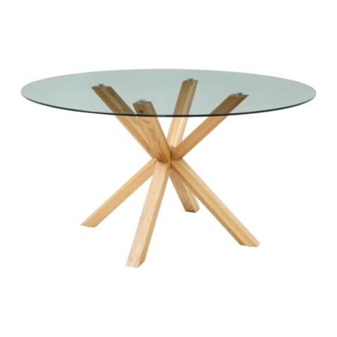 Vente-unique-Esstisch rund - 4 Personen - Sicherheitsglas & Eichenholz - Transparent - LANIEVO