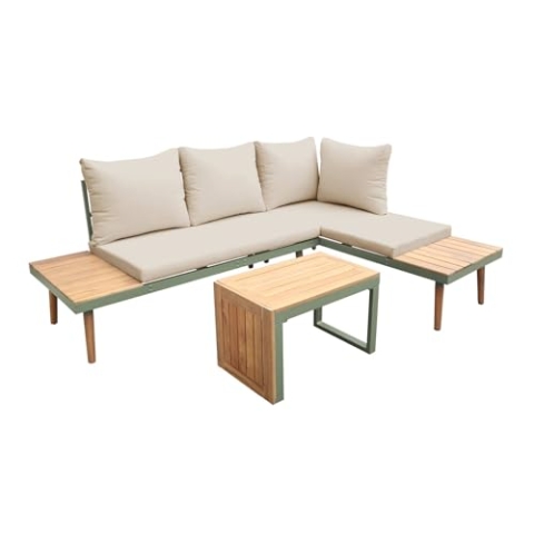 Gartenmöbel in dunklem Khaki, modular aus Aluminium und Akazienholz, 4 Sitzplätze, Sao Paulo,140 x 68 x 65 cm - Sao Paulo