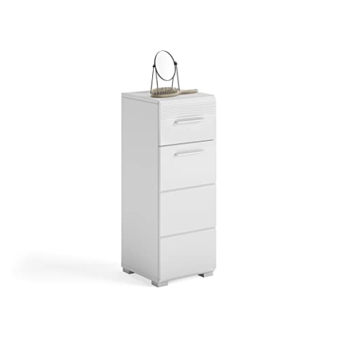 xonox.home Badezimmer Linus Kommode Schrank Standschrank schmaler Badezimmerschrank Badschrank schmal in weiß Hochglanz, ca.30x79x31 cm