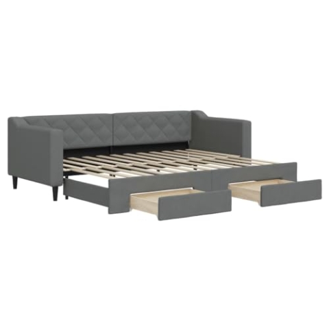 vidaXL Tagesbett, Sofabett Ausziehbar mit Schubladen, Gästebett Schlafsofa für Schlafzimmer Wohnzimmer, Sofa Ausziehbett, Dunkelgrau 80x200cm Stoff