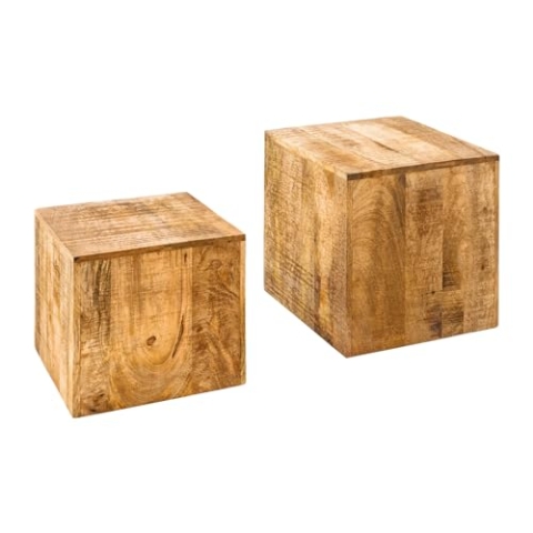 riess-ambiente.de Natürliches 2er Set Beistelltische Curacao 40cm Mangoholz Würfel