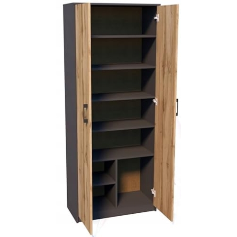 MATKAM Bücherregal R4, B/H/T 74x180x35cm ideal für Büro, Diele Wohnzimmer, Jugend- oder Kinderzimmer, mit verstellbaren Regalböden und satinierte Griffe (Anthrazit Grau-Wotan Eiche)