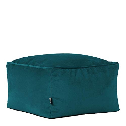 Icon Amara Hocker, Blaugrün, Flauschiger Samt Stoff, Samt Sitzsack, Sitzpuff Hocker mit Füllung, Fußhocker für das Wohnzimmer, Deko Wohnzimmer