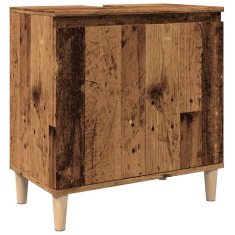 vidaXL Waschbeckenunterschrank, Waschtischunterschrank mit Stauraum, Unterschrank Holzbeine für Badezimmer, Badschrank Badezimmerschrank, Altholz-Optik Holzwerkstoff