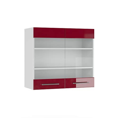 Vicco Küchenglasschrank Fame-Line, Glashängeschrank, Bordeaux Hochglanz/Weiß, 80 cm