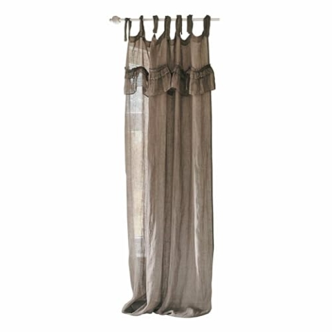 Loberon Gardine Tousia, romantischer Stil, mit Volants & Spitze, leicht lichtdurchlässig, Sichtschutz, Vorhang, Wohntextilien, Leinen, Baumwolle, braun