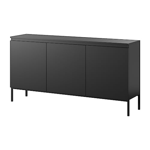 Selsey Kommode Schrank Aufbewahrungsschrank 150 cm 3 Türen 6 Fächer Schwarz Schwarze Beine Bemmi