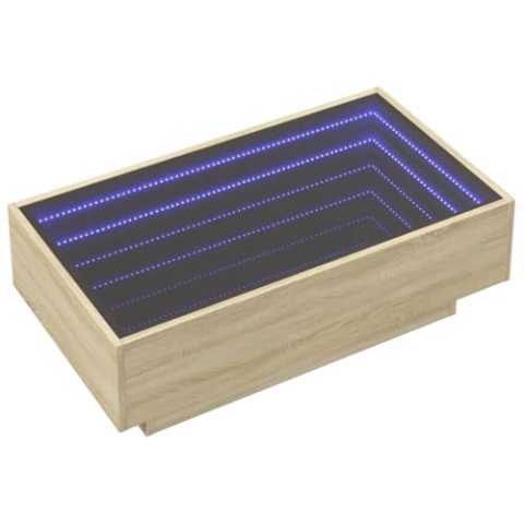 vidaXL LED Couchtisch, Beistelltisch mit LED-Infinity-Spiegel, Kaffeetisch Sofatisch für Wohnzimmer, Wohnzimmertisch, Sonoma Eiche Holzwerkstoff
