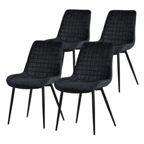 ML-Design Esszimmerstühle 4er Set, Schwarz, Sitzfläche aus Samt mit schwarzen Metallbeinen, Küchenstühle mit Rückenlehne, Wohnzimmerstühle, Polsterstühle für Esszimmer Küche Büro, Gepolsterte Sessel