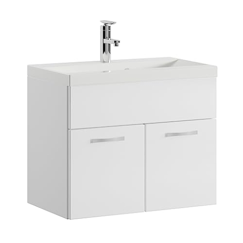 Badplaats B.V. Badezimmer Badmöbel Set Montreal 01 60cm Waschbecken Hochglanz Weiß Fronten - Unterschrank Waschtisch Möbel