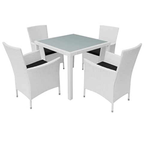 vidaXL Gartenmöbel 5-TLG. Gartenset Sitzgruppe Sitzgarnitur Gartengarnitur Gartentisch Esstisch Tisch Stühle Poly Rattan Cremeweiß