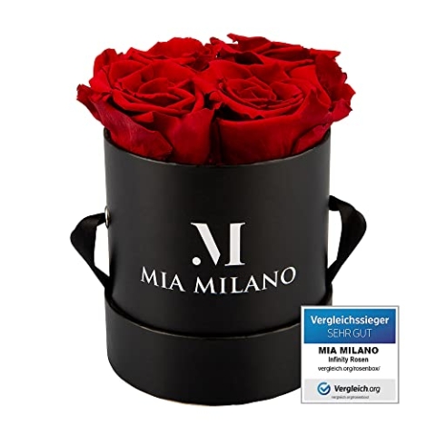 Mia Milano Infinity Rosen in Rosenbox I Geschenk für Sie - Schwarze Box mit echten konservierten Rosen (3 Jahre haltbar) Ewige Flowerbox