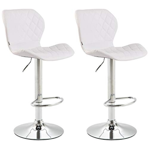 CLP 2er Set Barhocker Cork Kunstleder I Thekenhocker Höhenverstellbar I Barstuhl Mit Fußstütze 360° Drehbar I Tresenhocker Mit Trompetenfuß, Farbe:weiß, Gestell Farbe:Chrom