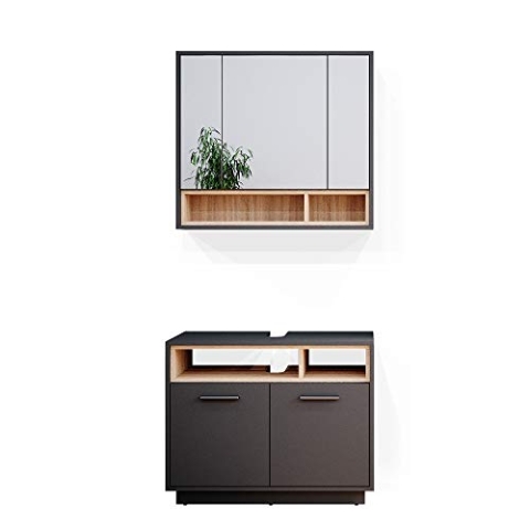 Vicco Badmöbel-Set Beatrice, Badezimmerschrank-Set, Anthrazit/Sonoma, 2 Teile
