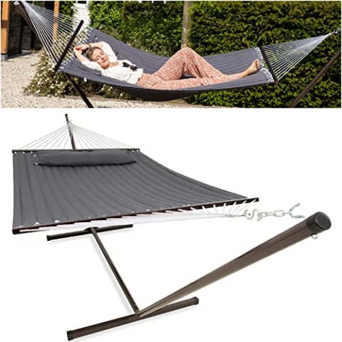 Vita5 Hängematte mit Gestell, Outdoor, Garten, Pool, Balkon, und Terrasse, Indoor Hängematten 2 Personen Hängesessel, Doppelhängematte Ständer, 200kg Belastbarkeit, Einfache Montage