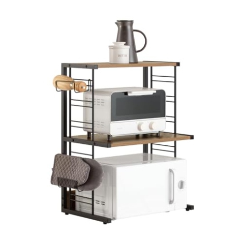 SoBuy KCR08-PF Mikrowellenhalter Regal Küchenregal mit 2 Ablagen und 2 Flaschenhalter Miniregal Gewürzregal Industrie-Design BHT ca.: 60x72x36cm