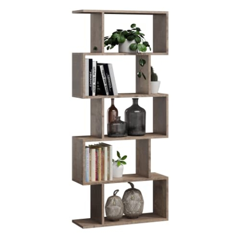 MATKAM BASK Bücheregal aus Holzspanplatten, B/H/T 76,4x176x28cm, Standregal, Würfelregal, freistehend, perfekt als Raumtrenner, in verschiedenen Ausführungen erhältlich (Grange Eiche Retro Loft)