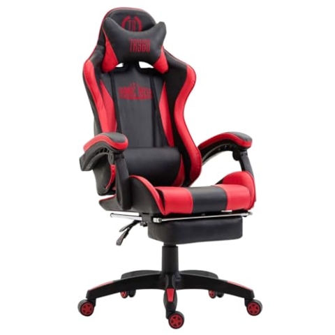 CLP Gaming Bürostuhl Ignite mit Kunstlederbezug I Schreibtischstuhl mit Armlehnen I Verstellbarer Drehstuhl im sportlichen Design, Farbe:schwarz/rot