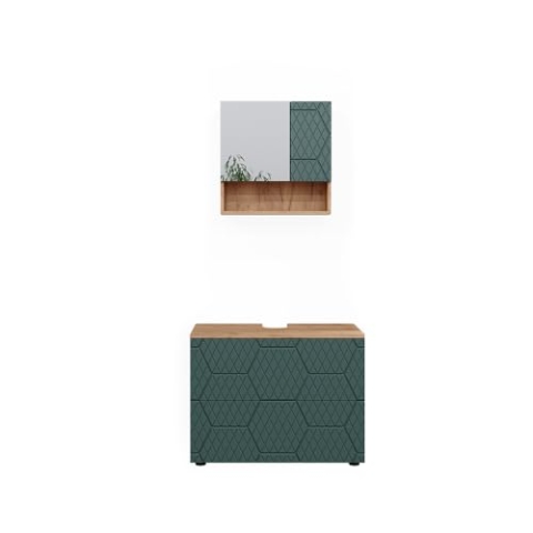Vicco Badmöbel-Set Irma, Badezimmerschrank-Set, Goldkraft Eiche/Grün, 2 Teile