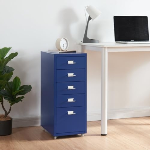 [en.casa] Rollcontainer Kökar Schubladenschrank Metall Aktenschrank mit 5 Schubladen Bürowagen mit Rollen für Arbeitszimmer 69 x 28 x 41 cm Blau