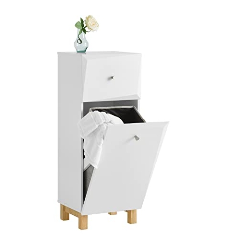 SoBuy BZR93-W Wäscheschrank mit ausklappbarem Wäschesack Wäschetruhe Wäschesammler mit Einer Schublade Wäschekorb Badschrank Badezimmermöbel Weiß BHT ca: 34x90x30cm