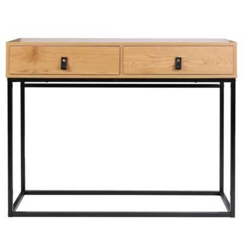 HOME DECO FACTORY HD6623 Abbott Schreibtisch, Holz und Metall, Konsole, Möbel, für Eingangsbereich, Natur, Schwarz, 100 x 35 x 80,5 cm