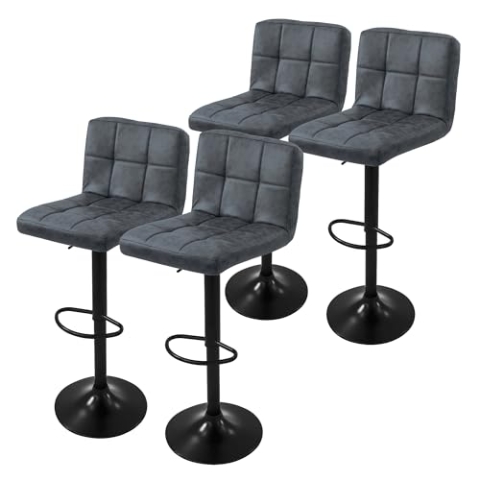 ML-Design Barhocker 4er Set, Bezug aus Kunstleder, Anthrazit, Gepolsterter Barstuhl mit Rückenlehne und Fußstütze, Tresenhocker höhenverstellbar, 360° drehbar, Bistrohocker Hocker Drehstuhl Barstühle
