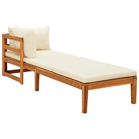 vidaXL Akazienholz Massiv Sonnenliege mit 1 Armlehne Cremeweiß Gartenliege Holzliege Gartenmöbel Liege Relaxliege Saunaliege Strandliege