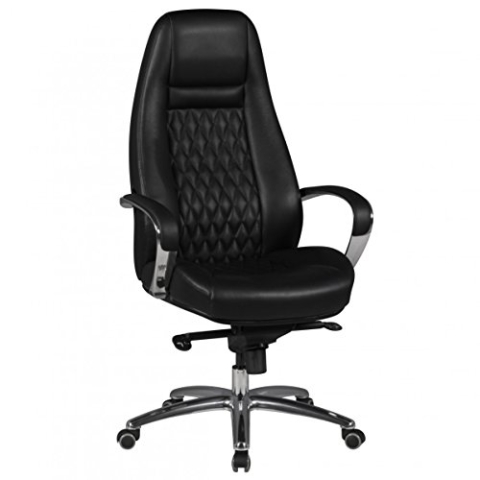 Amstyle Bürostuhl Austin Echt-Leder Schwarz Schreibtischstuhl XXL Polsterung Chefsessel hohe Rückenlehne mit Kopfstütze Design Drehstuhl Hartbodenrollen Drehsessel höhenverstellbar Wippfunktion hoch
