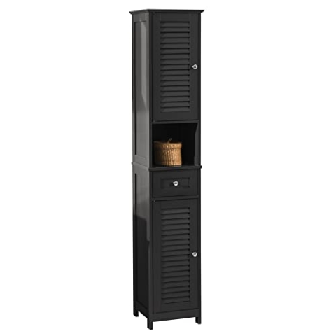 SoBuy Badezimmerschrank Badezimmer Hochschrank mit Schubladen Badschrank schmal platzsparender Badmöbel Hochschrank schmaler Schrank für kleines Badezimmer, Gäste-WC, Küche 32x170x30cm FRG236-DG