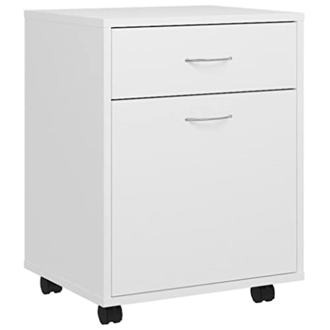 vidaXL Rollschrank mit 1 Tür 1 Schublade Rollcontainer Büroschrank Aktenschrank Bürocontainer Schrank Büro Weiß 45x38x54cm Holzwerkstoff
